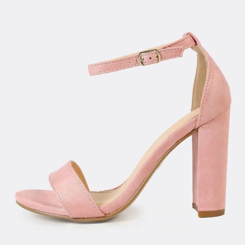 Single Band Open Toe Faux Suede Block Heels 7.5